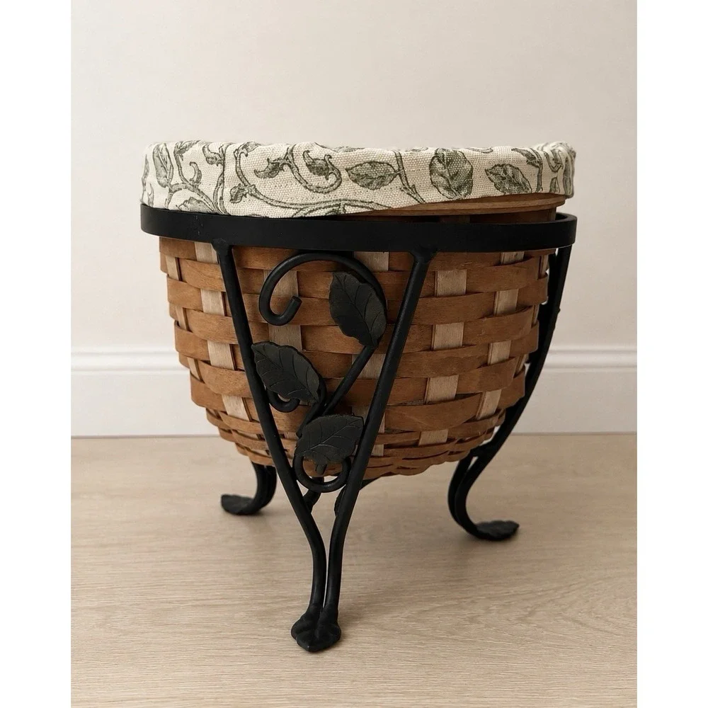 Longaberger Flora Basket Set Signed 2004 Iron Stand Liner Protector 9